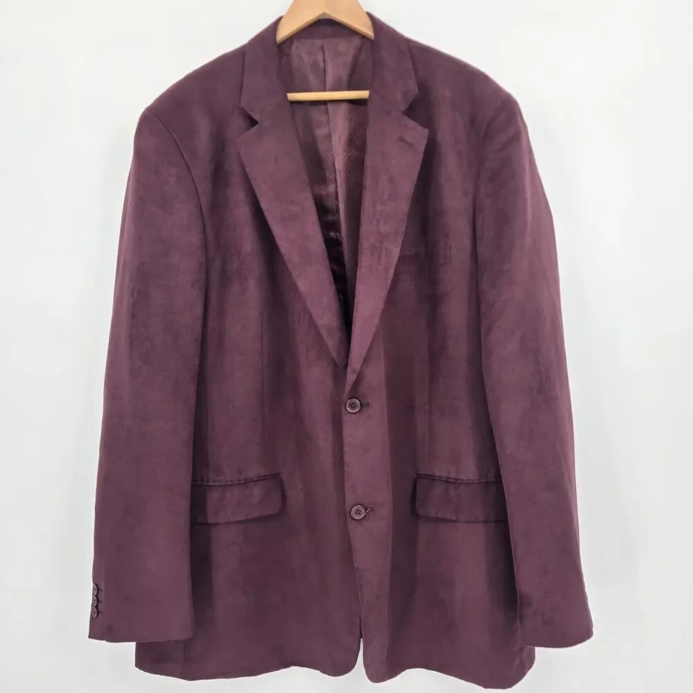 KS Signature Faux Microsuede Blazer Jacket Burgundy Sport Coat Size 50 Tall